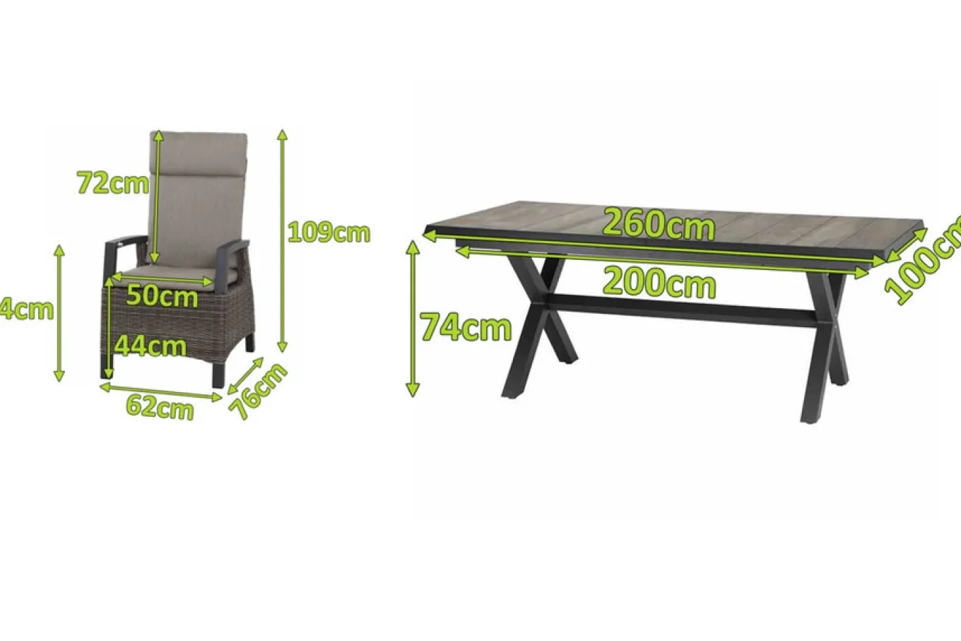 Online Corido / Sincro Garten-Essgruppe, charcoal, Alu / Gardino®-Geflecht, 4 Diningsessel, Ausziehtisch 200/260x 100 cm Polyrattan-Gartenmöbel|Garten-Essgruppen