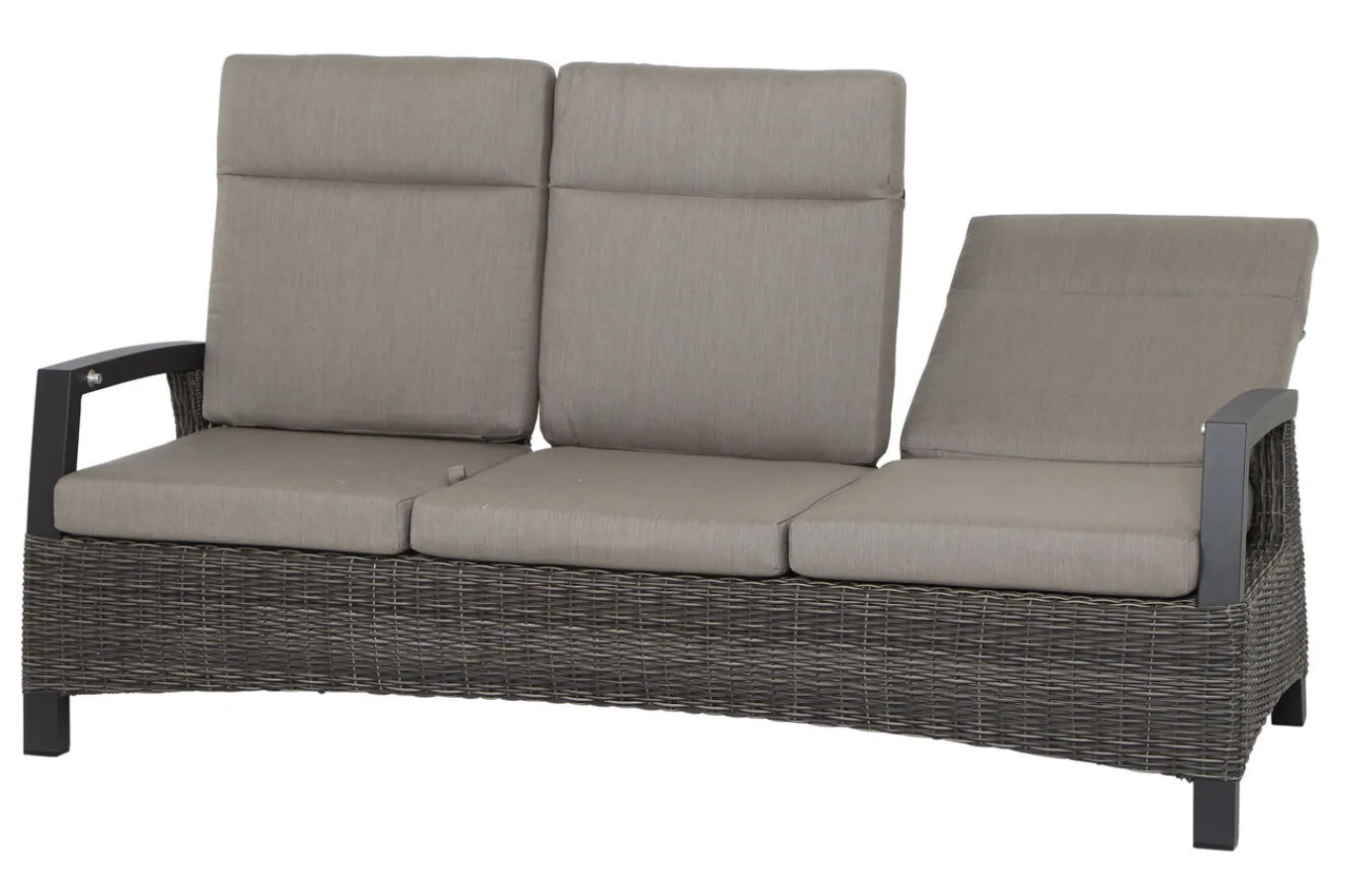 Best Corido 3-Sitzer Sofa, charcoal, Alu / Gardino®-Geflecht, 206x87x103 cm, verstellb. Rückenlehnen Polyrattan-Gartenmöbel|Gartenlounge