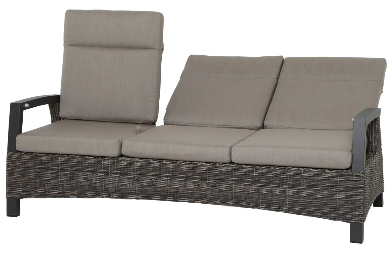 Best Corido 3-Sitzer Sofa, charcoal, Alu / Gardino®-Geflecht, 206x87x103 cm, verstellb. Rückenlehnen Polyrattan-Gartenmöbel|Gartenlounge