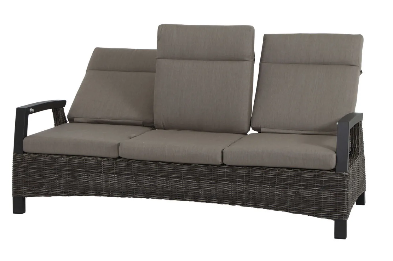 Best Corido 3-Sitzer Sofa, charcoal, Alu / Gardino®-Geflecht, 206x87x103 cm, verstellb. Rückenlehnen Polyrattan-Gartenmöbel|Gartenlounge