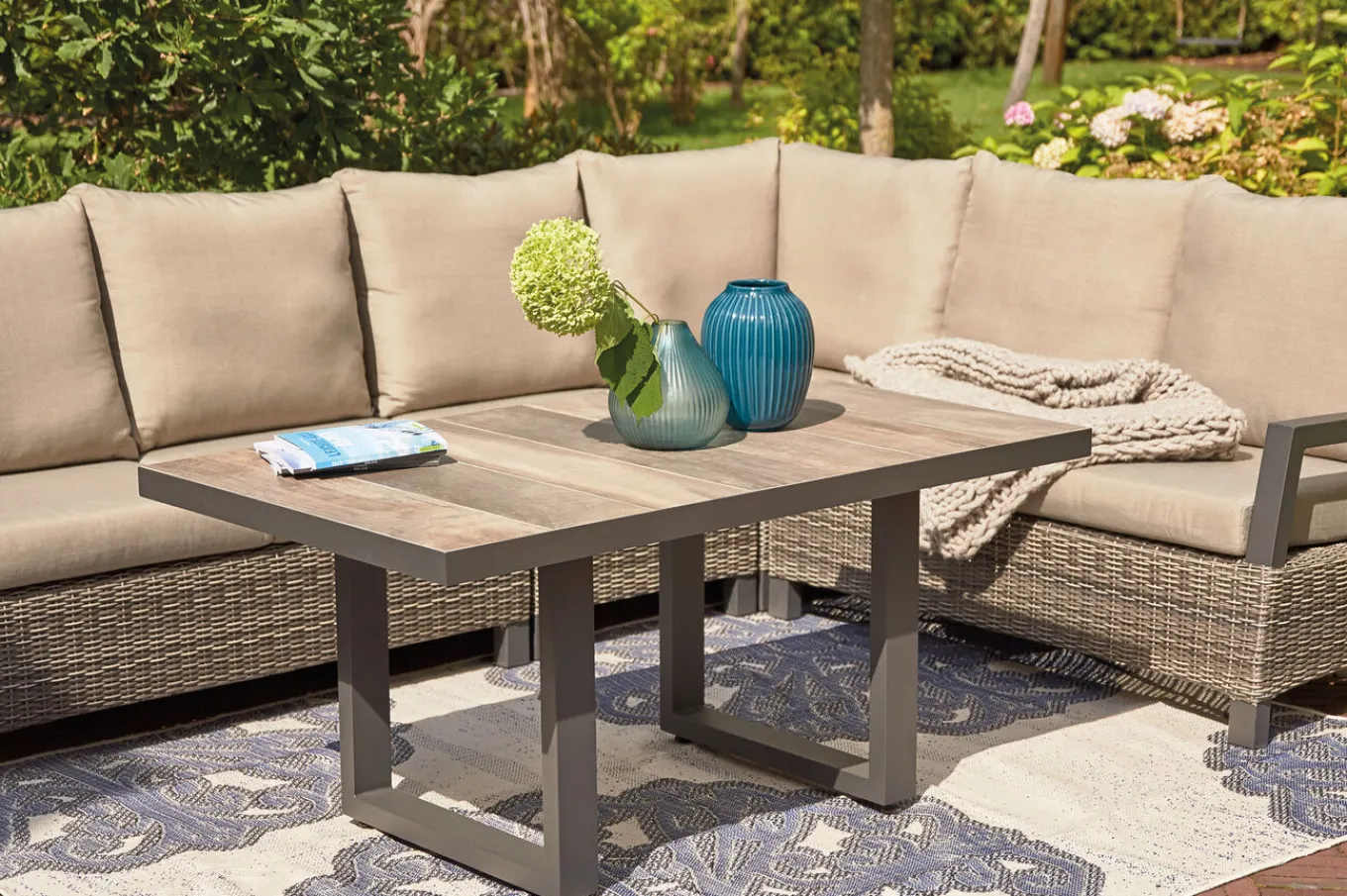 Corido 2-Sitzer Sofa, charcoal, Alu / Gardino®-Geflecht, 136x83x88 cm, Armlehne links Polyrattan-Gartenmöbel|Gartenlounge