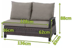 Corido 2-Sitzer Sofa, charcoal, Alu / Gardino®-Geflecht, 136x83x88 cm, Armlehne links Polyrattan-Gartenmöbel|Gartenlounge