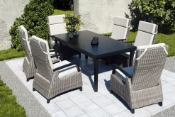 Discount Garten-Essgruppe, anthrazit/grau, Alu/Polyrattan, Ausziehtisch 180/240 x 100 cm, inkl. 6 Diningsessel Garten-Essgruppen|Aluminium-Gartenmöbel