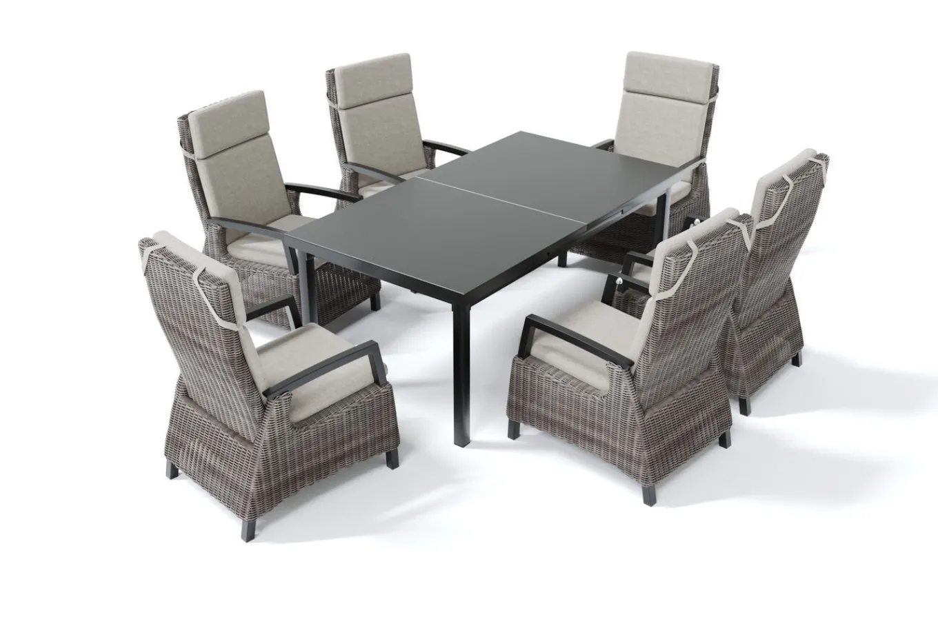 Discount Garten-Essgruppe, anthrazit/grau, Alu/Polyrattan, Ausziehtisch 180/240 x 100 cm, inkl. 6 Diningsessel Garten-Essgruppen|Aluminium-Gartenmöbel