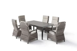 Discount Garten-Essgruppe, anthrazit/grau, Alu/Polyrattan, Ausziehtisch 180/240 x 100 cm, inkl. 6 Diningsessel Garten-Essgruppen|Aluminium-Gartenmöbel