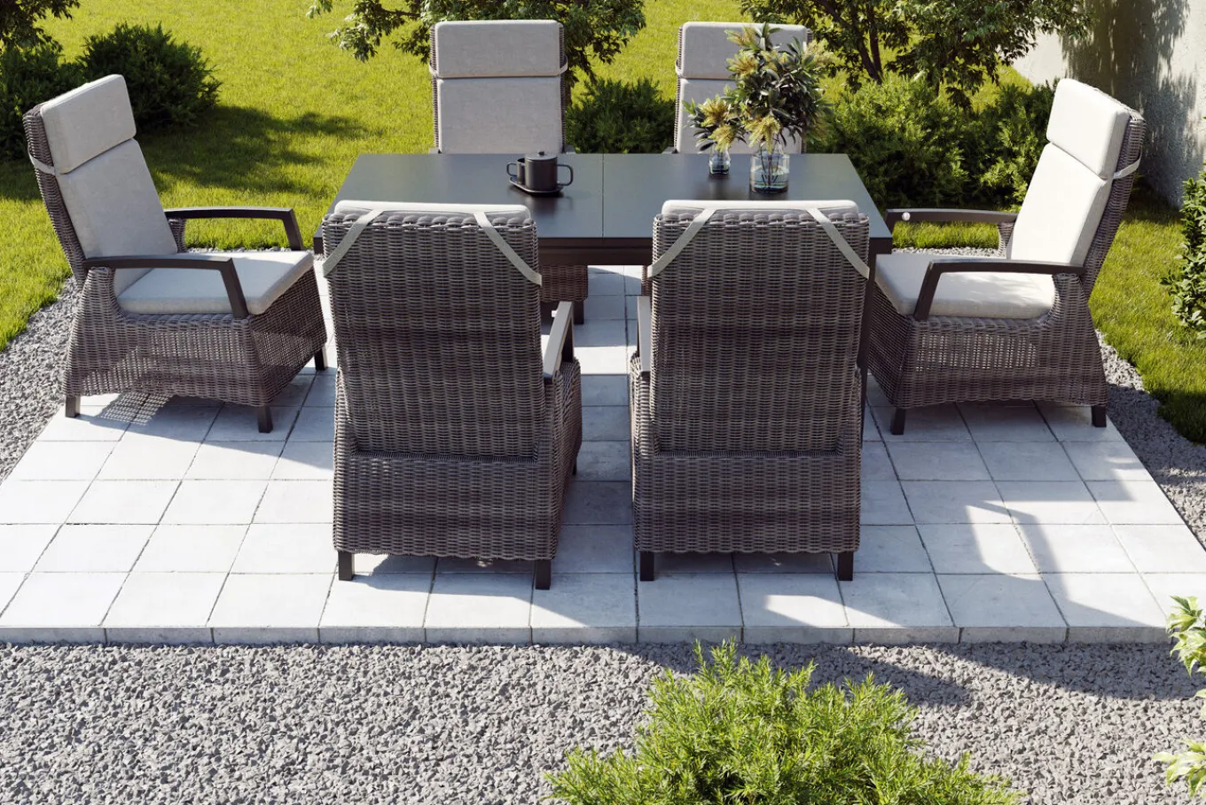 Discount Garten-Essgruppe, anthrazit/grau, Alu/Polyrattan, Ausziehtisch 180/240 x 100 cm, inkl. 6 Diningsessel Garten-Essgruppen|Aluminium-Gartenmöbel