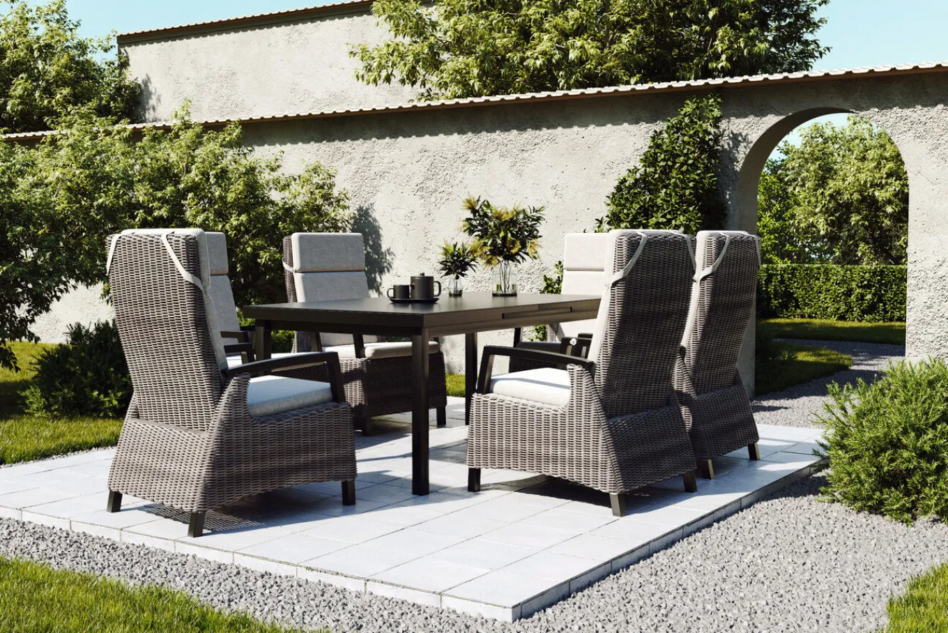 Discount Garten-Essgruppe, anthrazit/grau, Alu/Polyrattan, Ausziehtisch 180/240 x 100 cm, inkl. 6 Diningsessel Garten-Essgruppen|Aluminium-Gartenmöbel