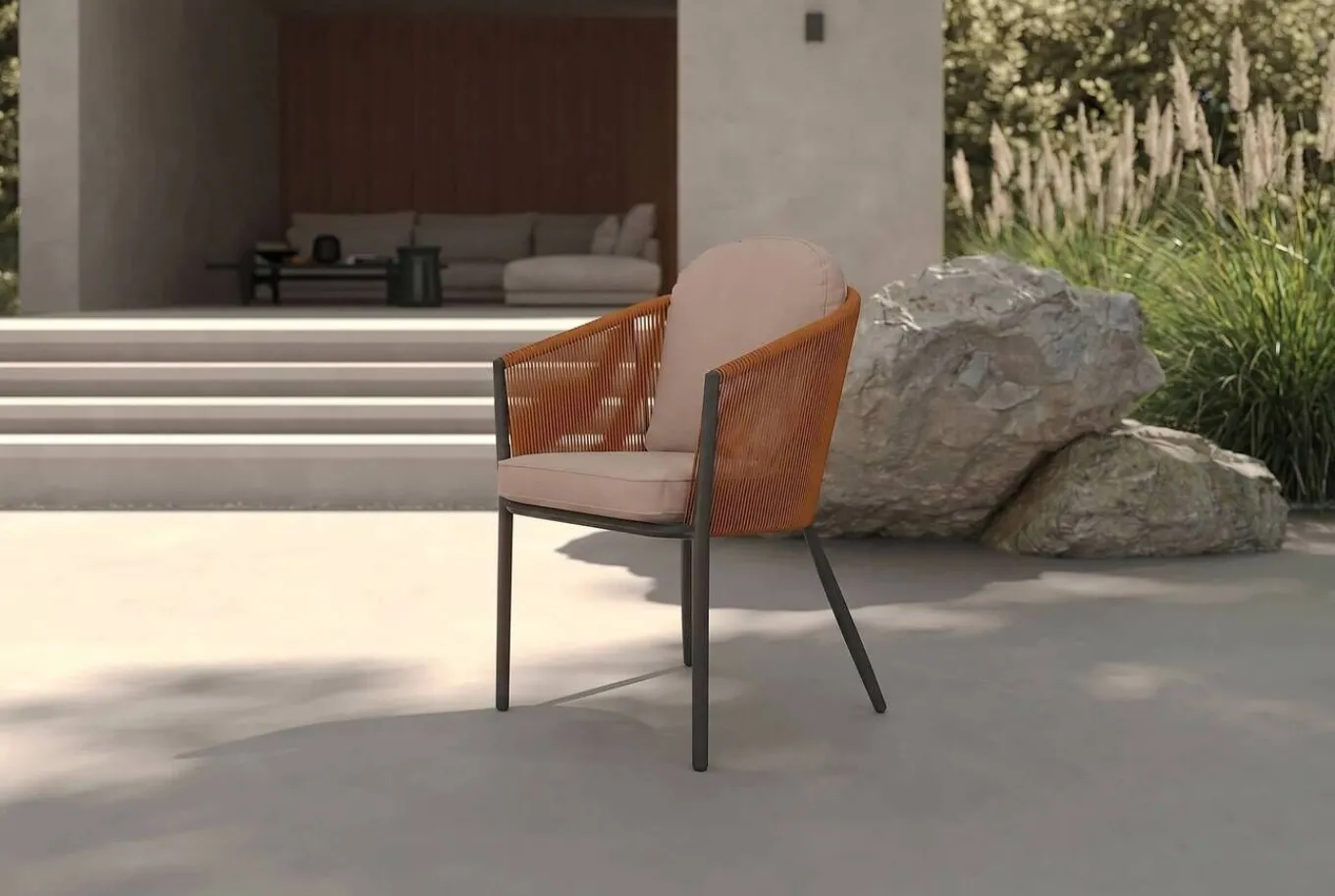Online Garten-Essgruppe, anthrazit/orange, Alu/Rope-Geflecht, ausziehbare Tischplatte 200/260 x 100 cm, 6 Diningsessel Garten-Essgruppen