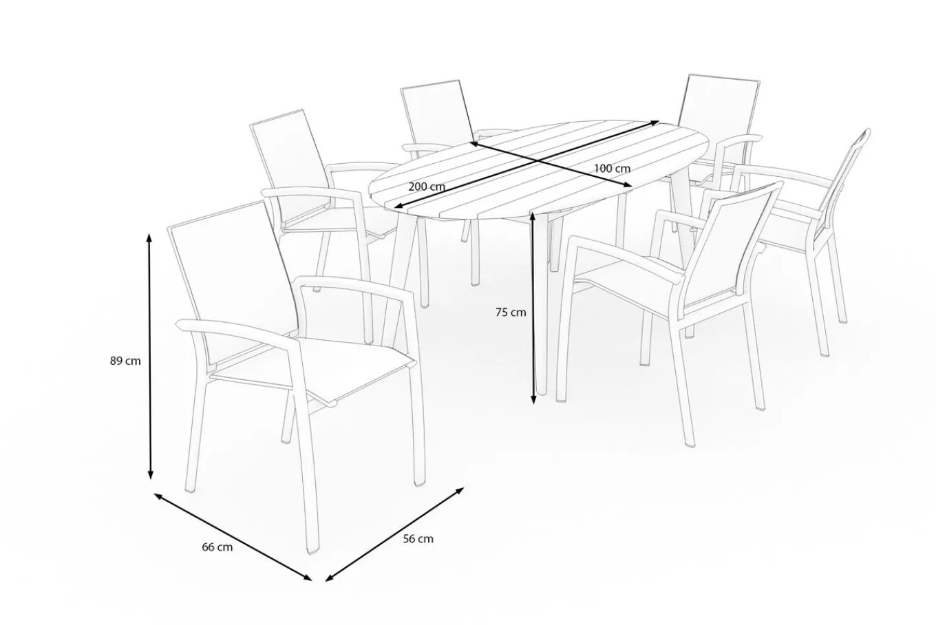 Clearance Garten-Essgruppe, grau/weiß, Alu/Akazienholz, Tisch 200 x 100 cm, 6 Dining Sessel Garten-Essgruppen