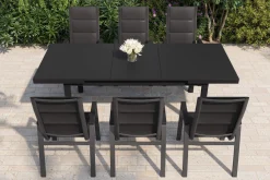 Outlet Garten-Essgruppe, anthrazit matt/grau, Alu/Glas/Textilfaser, 180/240 x 100 cm, ausziehbar, stapelbar Garten-Essgruppen