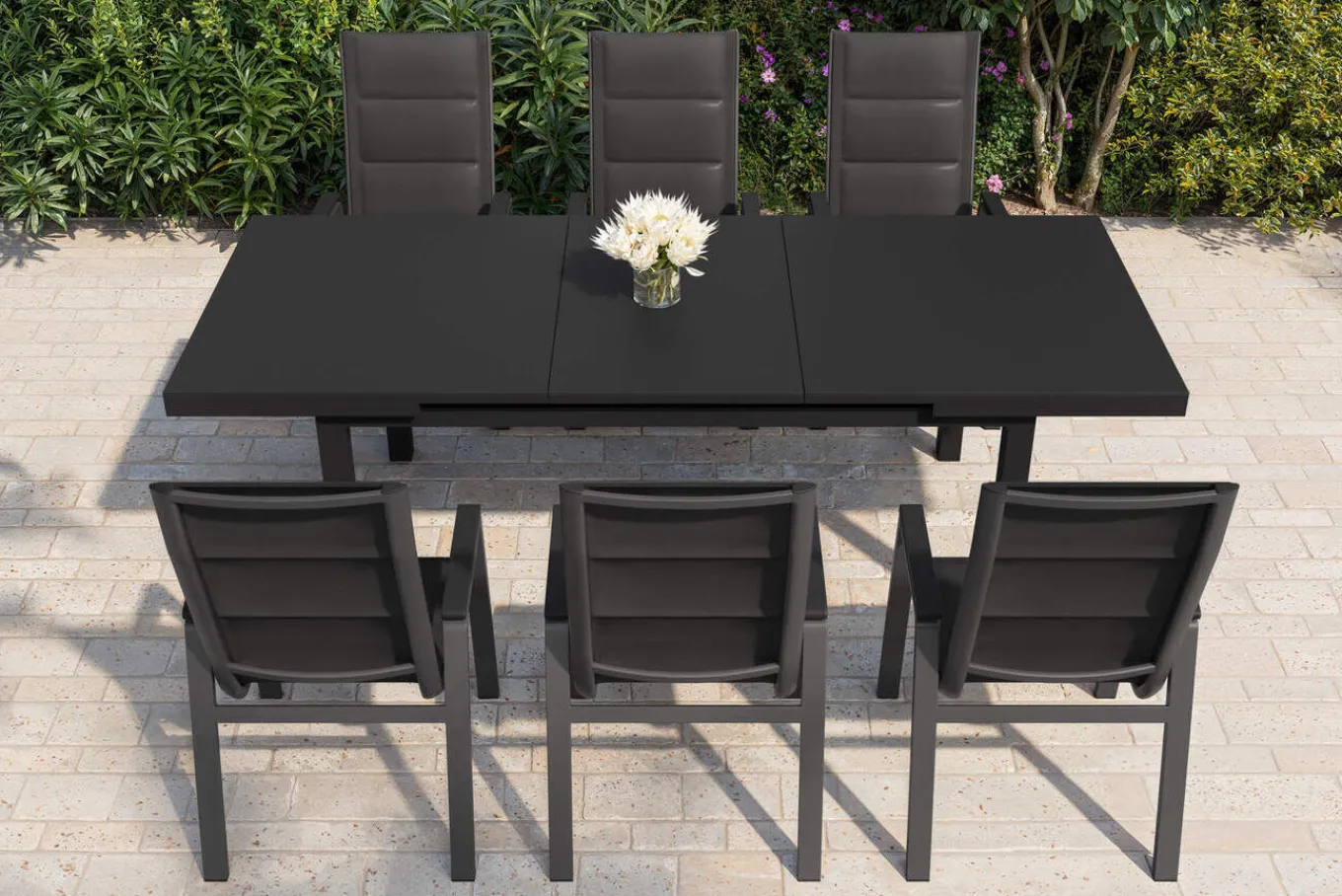 Outlet Garten-Essgruppe, anthrazit matt/grau, Alu/Glas/Textilfaser, 180/240 x 100 cm, ausziehbar, stapelbar Garten-Essgruppen