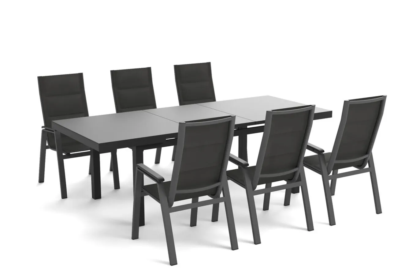Outlet Garten-Essgruppe, anthrazit matt/grau, Alu/Glas/Textilfaser, 180/240 x 100 cm, ausziehbar, stapelbar Garten-Essgruppen