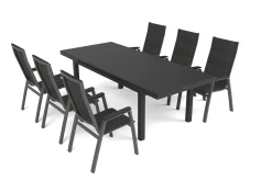 Outlet Garten-Essgruppe, anthrazit matt/grau, Alu/Glas/Textilfaser, 180/240 x 100 cm, ausziehbar, stapelbar Garten-Essgruppen