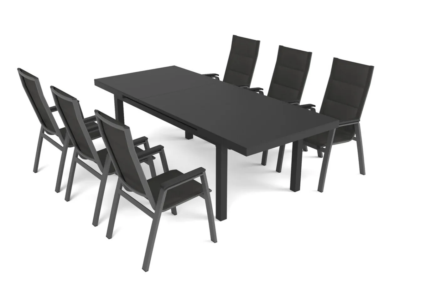 Outlet Garten-Essgruppe, anthrazit matt/grau, Alu/Glas/Textilfaser, 180/240 x 100 cm, ausziehbar, stapelbar Garten-Essgruppen