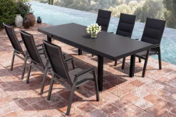 Outlet Garten-Essgruppe, anthrazit matt/grau, Alu/Glas/Textilfaser, 180/240 x 100 cm, ausziehbar, stapelbar Garten-Essgruppen