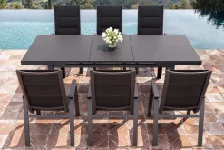 Outlet Garten-Essgruppe, anthrazit matt/grau, Alu/Glas/Textilfaser, 180/240 x 100 cm, ausziehbar, stapelbar Garten-Essgruppen