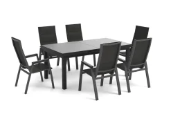 Outlet Garten-Essgruppe, anthrazit matt/grau, Alu/Glas/Textilfaser, 180/240 x 100 cm, ausziehbar, stapelbar Garten-Essgruppen