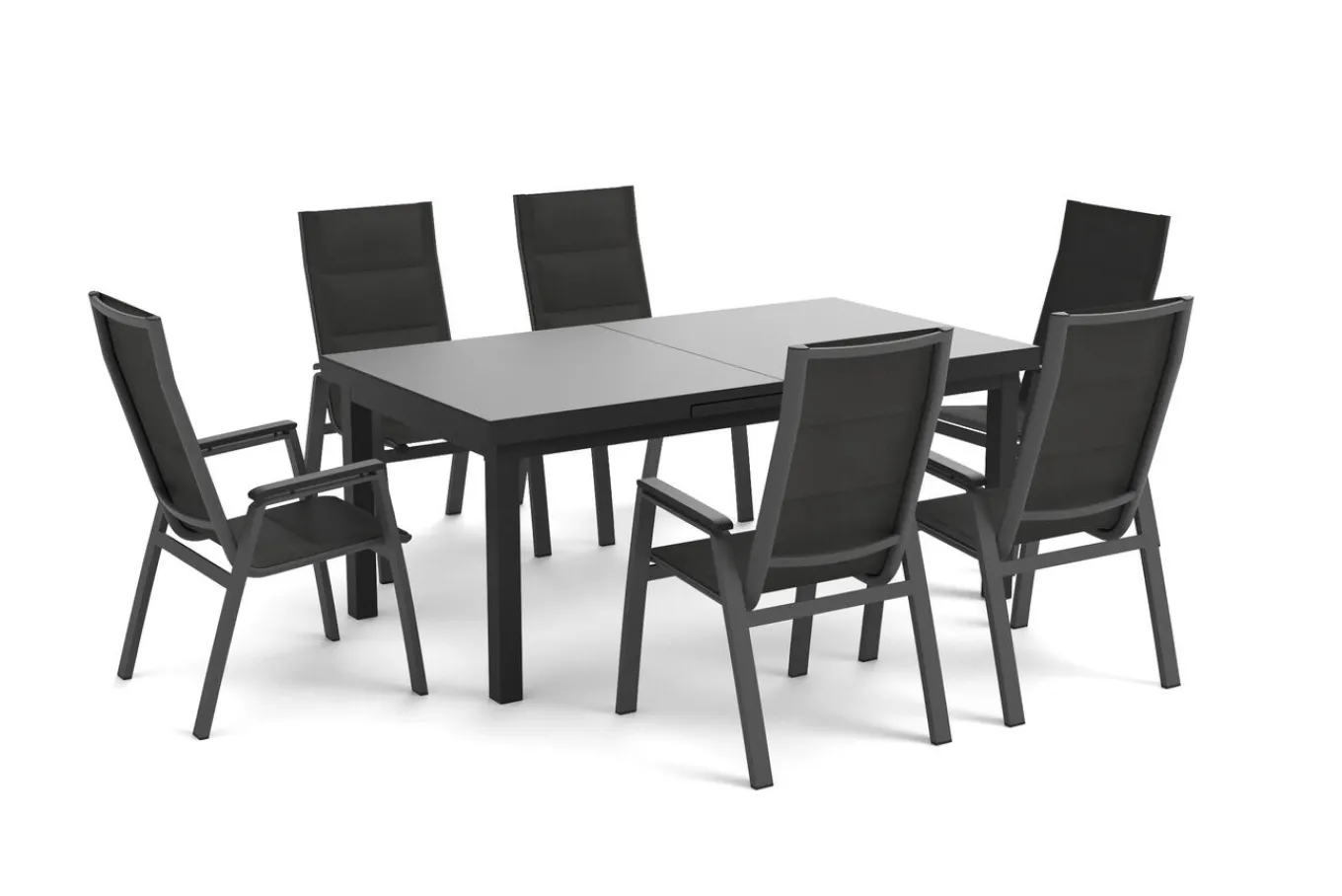 Outlet Garten-Essgruppe, anthrazit matt/grau, Alu/Glas/Textilfaser, 180/240 x 100 cm, ausziehbar, stapelbar Garten-Essgruppen