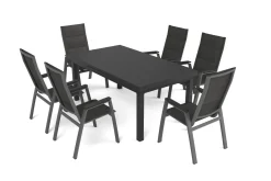 Outlet Garten-Essgruppe, anthrazit matt/grau, Alu/Glas/Textilfaser, 180/240 x 100 cm, ausziehbar, stapelbar Garten-Essgruppen