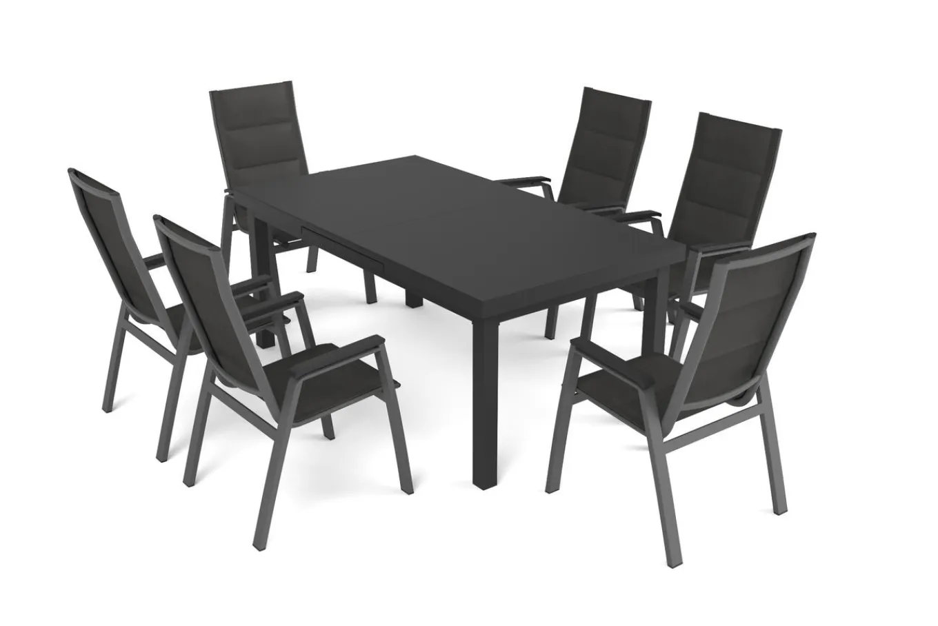 Outlet Garten-Essgruppe, anthrazit matt/grau, Alu/Glas/Textilfaser, 180/240 x 100 cm, ausziehbar, stapelbar Garten-Essgruppen