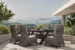 Hot Garten-Essgruppe, schwarz/grau, Alu/Polyrattan, Tischplatte ausziehbar 200/260 x 100 cm, inkl. 6 Diningsessel Garten-Essgruppen