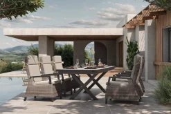 Hot Garten-Essgruppe, schwarz/grau, Alu/Polyrattan, Tischplatte ausziehbar 200/260 x 100 cm, inkl. 6 Diningsessel Garten-Essgruppen