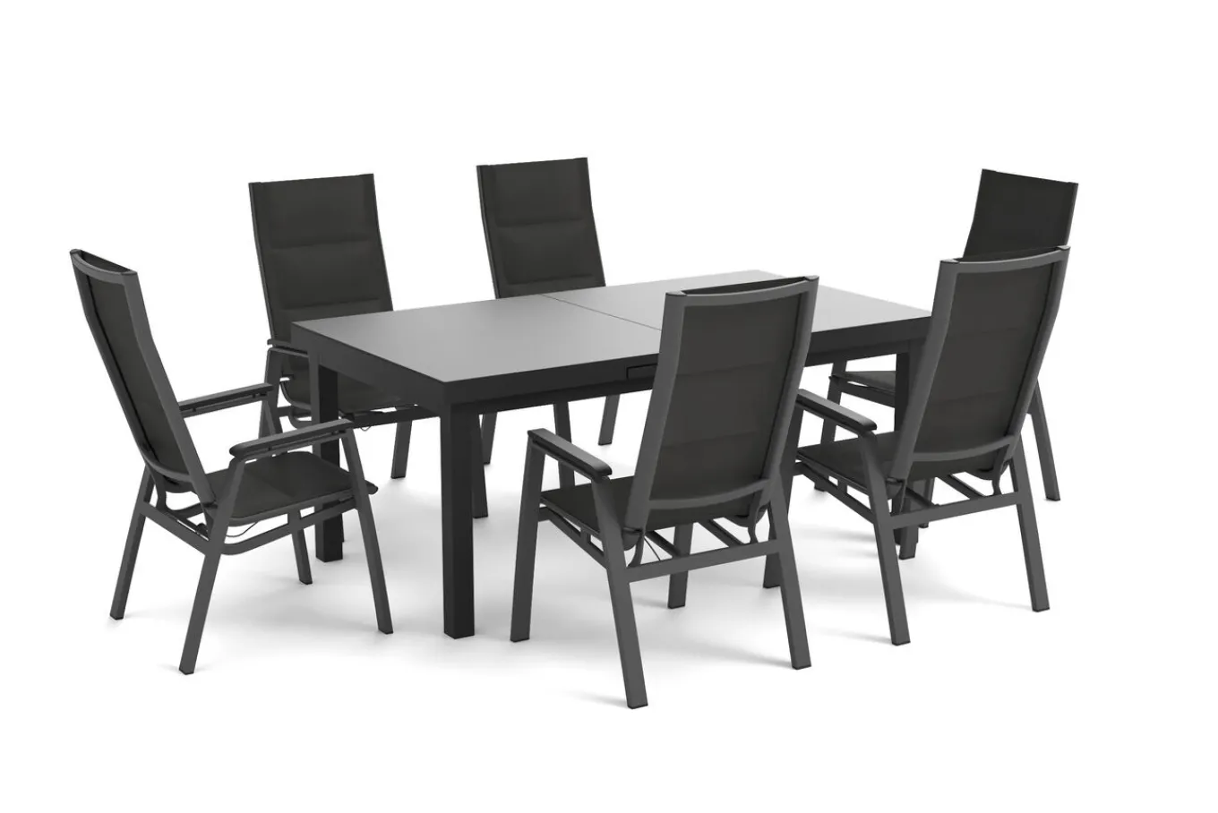 Clearance Garten-Essgruppe, anthrazit/grau, Alu/Glas/Textilene, 180/240 x 100 cm, ausziehbar, stapelbar Garten-Essgruppen