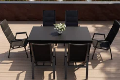 Clearance Garten-Essgruppe, anthrazit/grau, Alu/Glas/Textilene, 180/240 x 100 cm, ausziehbar, stapelbar Garten-Essgruppen