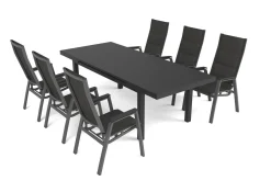 Clearance Garten-Essgruppe, anthrazit/grau, Alu/Glas/Textilene, 180/240 x 100 cm, ausziehbar, stapelbar Garten-Essgruppen