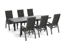 Clearance Garten-Essgruppe, anthrazit/grau, Alu/Glas/Textilene, 180/240 x 100 cm, ausziehbar, stapelbar Garten-Essgruppen