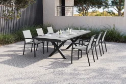 Sale Garten-Essgruppe, schwarz/anthrazit, Aluminium/Polyrattan/Steinimitat, 200/260 x 100 cm, ausziehbar, 6 Diningsessel Garten-Essgruppen