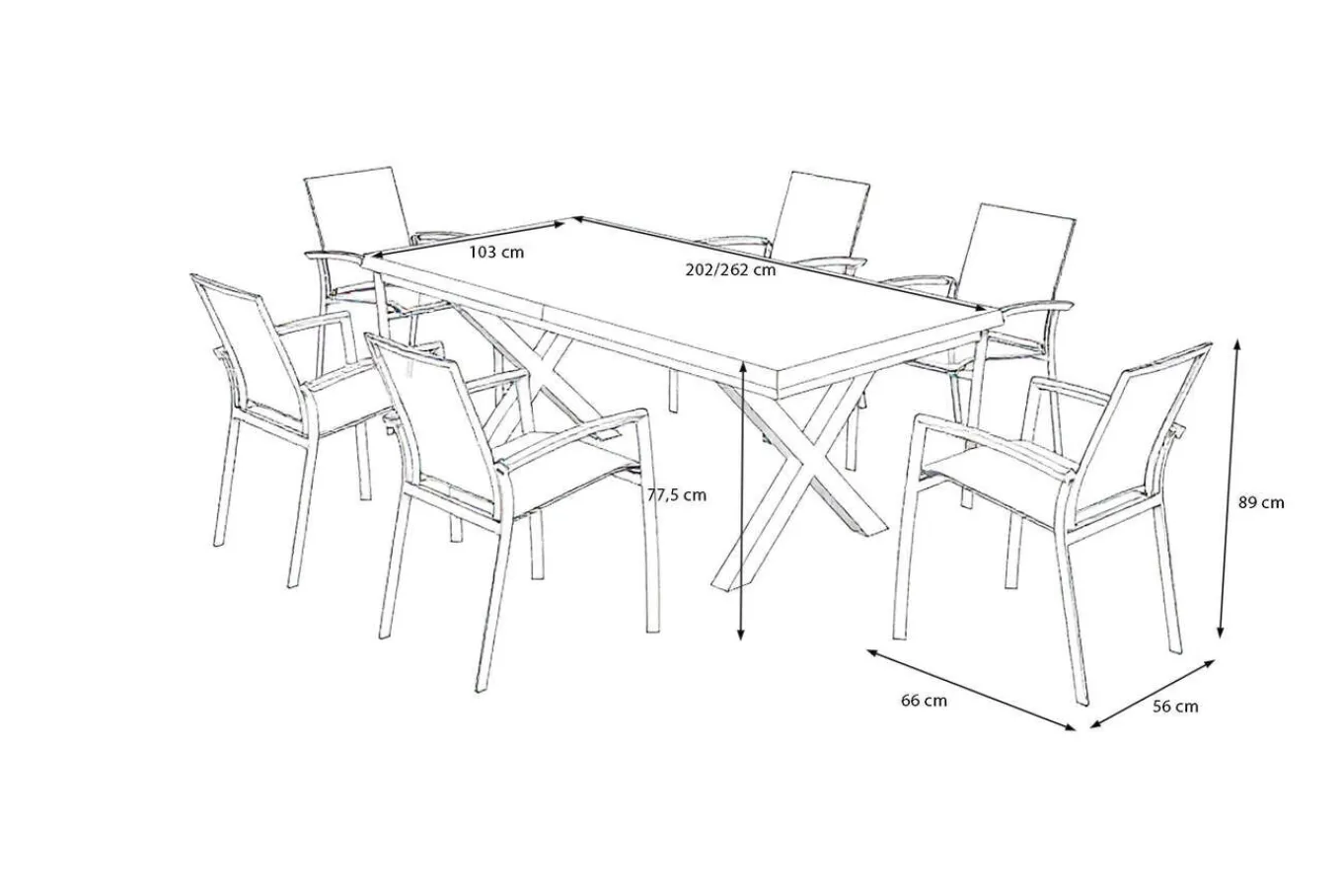 Sale Garten-Essgruppe, schwarz/anthrazit, Aluminium/Polyrattan/Steinimitat, 200/260 x 100 cm, ausziehbar, 6 Diningsessel Garten-Essgruppen
