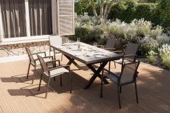 Sale Garten-Essgruppe, schwarz/anthrazit, Aluminium/Polyrattan/Steinimitat, 200/260 x 100 cm, ausziehbar, 6 Diningsessel Garten-Essgruppen
