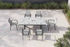 Sale Garten-Essgruppe, schwarz/anthrazit, Aluminium/Polyrattan/Steinimitat, 200/260 x 100 cm, ausziehbar, 6 Diningsessel Garten-Essgruppen