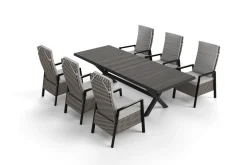 Hot Garten-Essgruppe, anthrazit/natur-grau, Alu/Keramik/Polyrattan, ausziehbare Tischplatte 200/260 x 100 cm, 6 Diningsessel Garten-Essgruppen