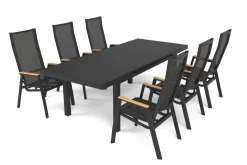 Garten-Essgruppe, matt anthrazit/grau/Teak, Alu/Glas/Textil, 180/240 x 100 cm, ausziehbar Garten-Essgruppen