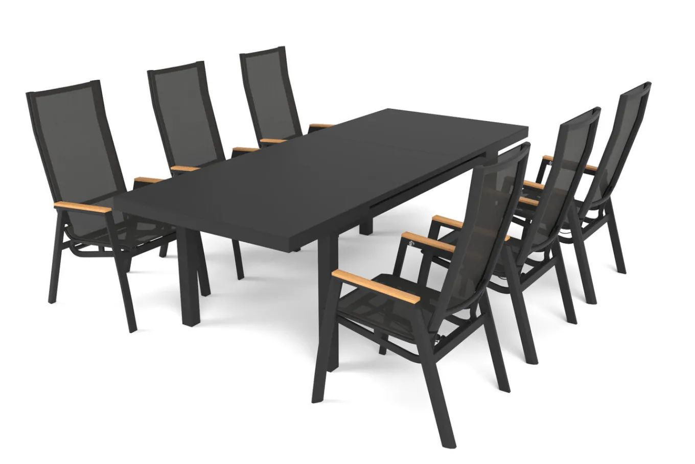Garten-Essgruppe, matt anthrazit/grau/Teak, Alu/Glas/Textil, 180/240 x 100 cm, ausziehbar Garten-Essgruppen