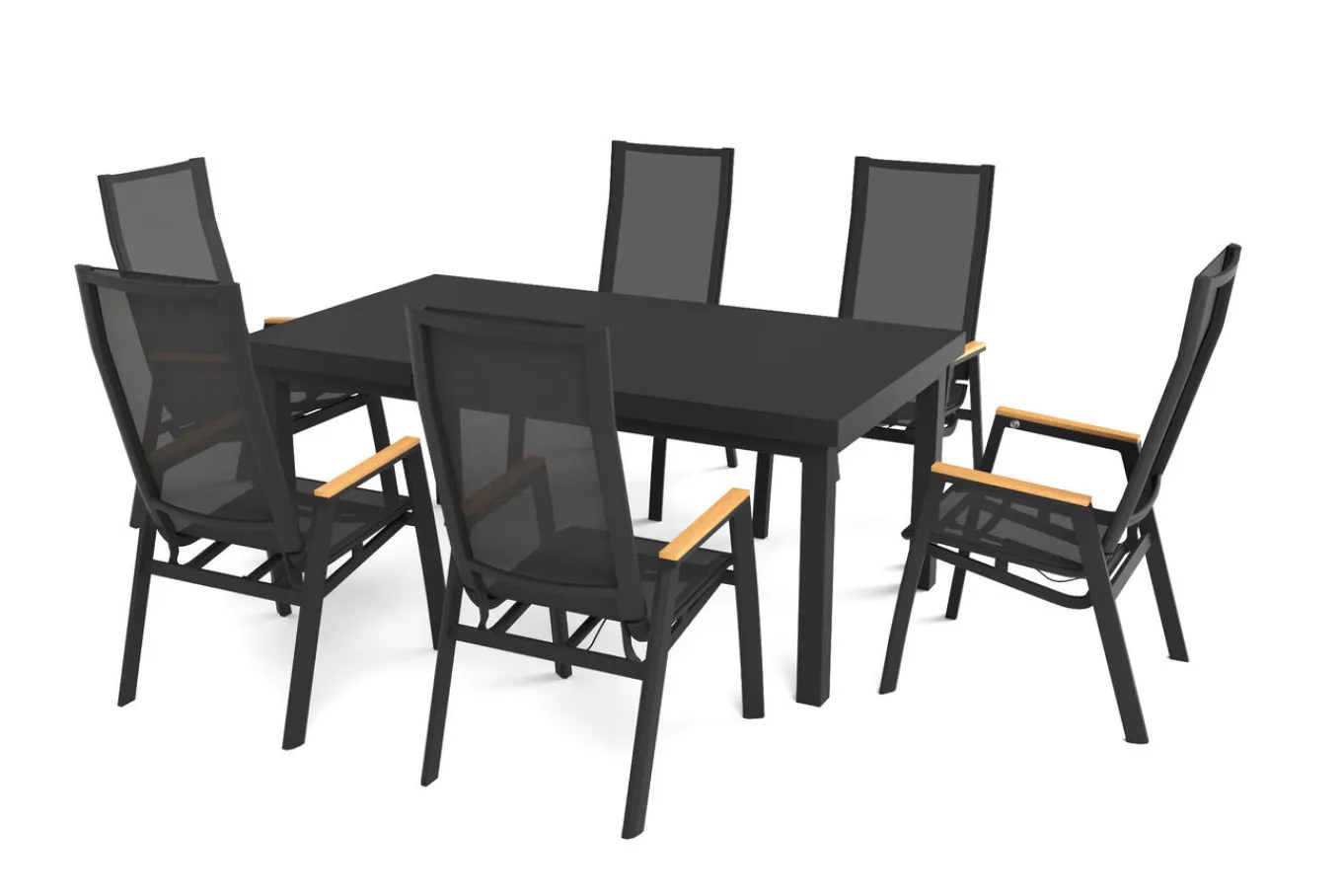 Garten-Essgruppe, matt anthrazit/grau/Teak, Alu/Glas/Textil, 180/240 x 100 cm, ausziehbar Garten-Essgruppen