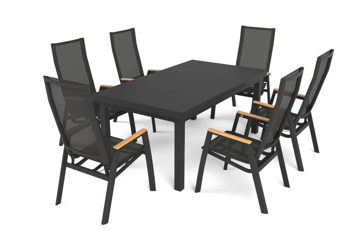 Garten-Essgruppe, matt anthrazit/grau/Teak, Alu/Glas/Textil, 180/240 x 100 cm, ausziehbar Garten-Essgruppen