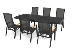 Garten-Essgruppe, matt anthrazit/grau/Teak, Alu/Glas/Textil, 180/240 x 100 cm, ausziehbar Garten-Essgruppen