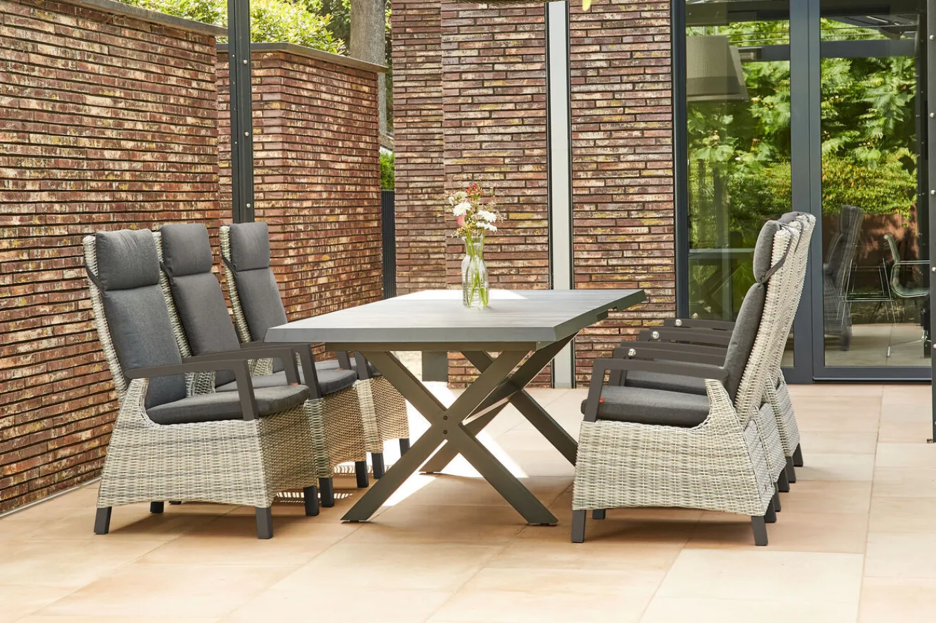 New Messina/Corido Garten-Essgruppe, anthrazit, Alu/Geflecht/Keramik, 200-260 x 100 cm, inkl. 6 Diningsessel Garten-Essgruppen|Aluminium-Gartenmöbel