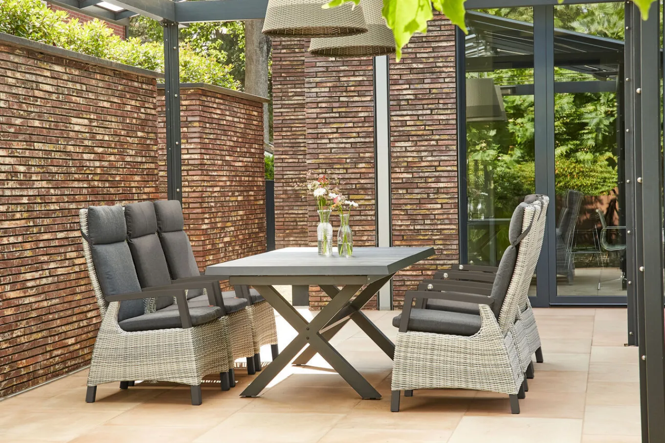 New Messina/Corido Garten-Essgruppe, anthrazit, Alu/Geflecht/Keramik, 200-260 x 100 cm, inkl. 6 Diningsessel Garten-Essgruppen|Aluminium-Gartenmöbel