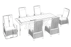 Clearance Messina/Corido Garten-Essgruppe, anthrazit/grau, Alu/Gardino®-Geflecht/Keramik, 200-260 x 100 cm, inkl. 6 Diningsessel Garten-Essgruppen|Aluminium-Gartenmöbel