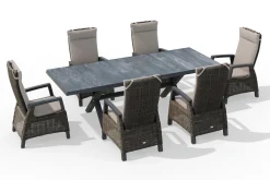 Clearance Messina/Corido Garten-Essgruppe, anthrazit/grau, Alu/Gardino®-Geflecht/Keramik, 200-260 x 100 cm, inkl. 6 Diningsessel Garten-Essgruppen|Aluminium-Gartenmöbel