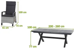 Discount Messina/Corido Garten-Essgruppe, anthrazit, Alu/Geflecht/Keramik, 200-260 x 100 cm, inkl. 4 Diningsessel Garten-Essgruppen