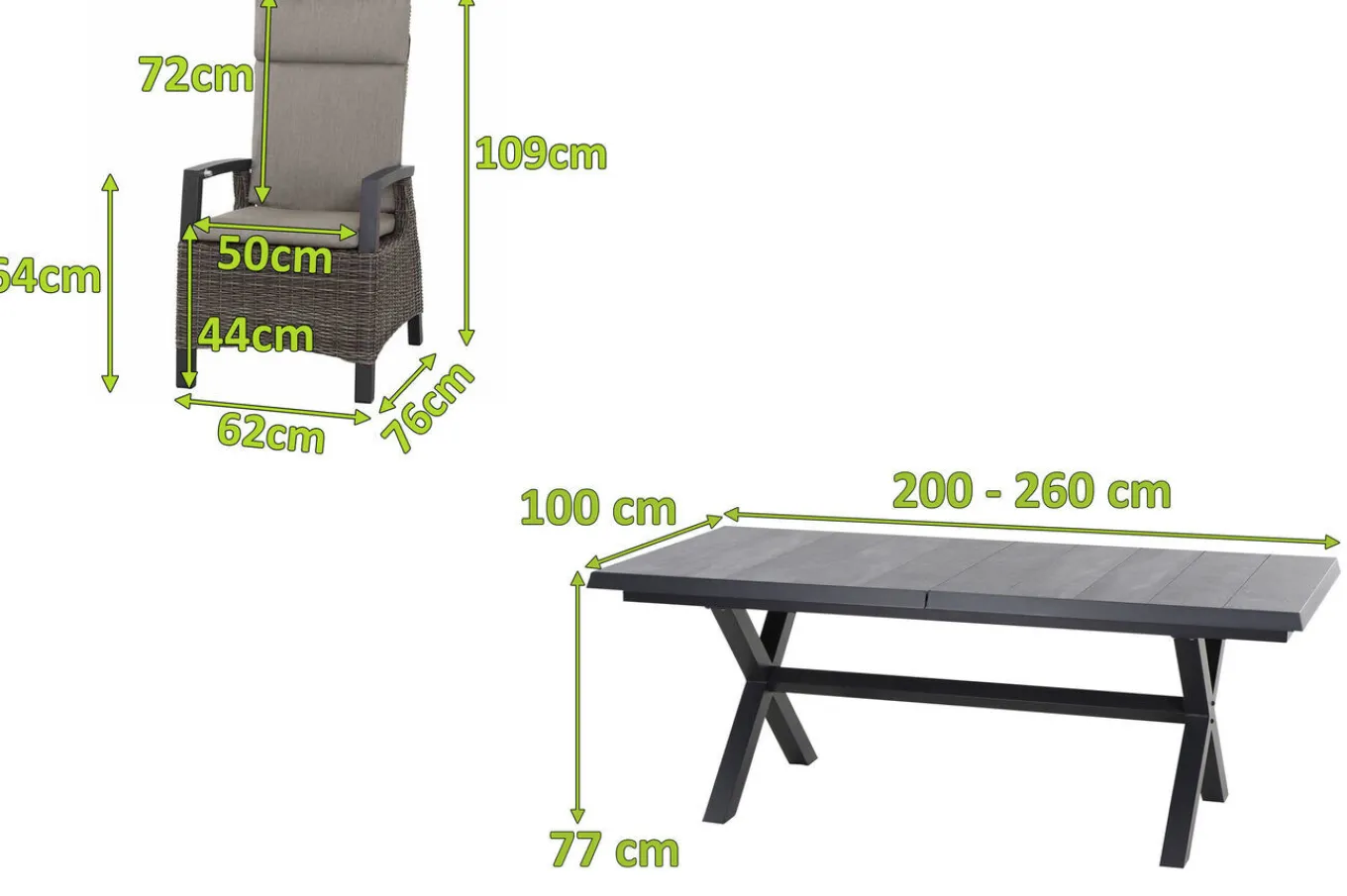 Outlet Messina/Corido Garten-Essgruppe, anthrazit/grau, Alu/Gardino®-Geflecht/Keramik, 200-260 x 100 cm, inkl. 8 Diningsessel Garten-Essgruppen