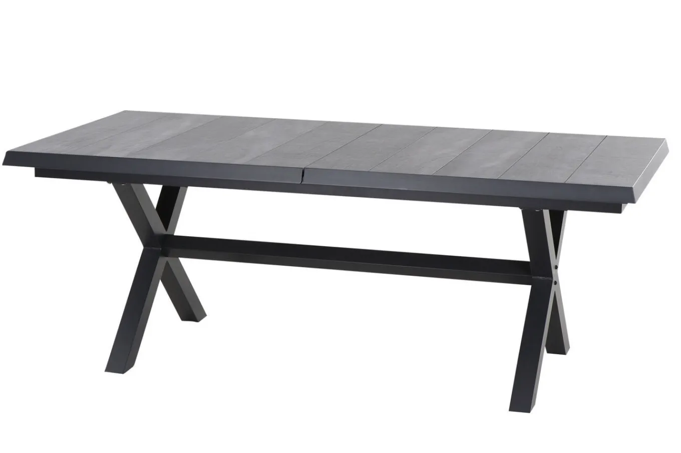 Outlet Messina Garten-Essgruppe mit 6 Klappstühlen, anthrazit/grau, Alu/Textilene, Ausziehtisch mit Keramikplatte 200/260 x 100 cm Garten-Essgruppen|Aluminium-Gartenmöbel