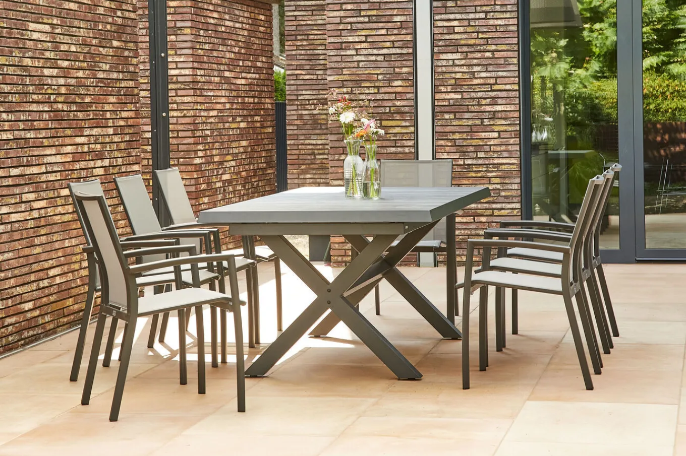 Discount Messina/Velia Garten-Essgruppe, anthrazit/grau, Alu/Ranotex®-Gewebe/Keramik, 260 x 100 cm, inkl. 8 Sessel Garten-Essgruppen|Aluminium-Gartenmöbel