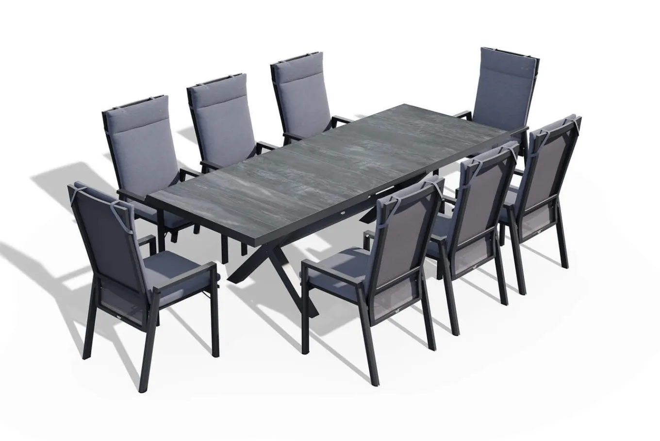 Online Messina/Velia Garten-Essgruppe, anthrazit/grau, Alu/Textilgewebe/Keramik, 200-260x100 cm, inkl. 8 Diningsessel, stufenlos verstellbar Garten-Essgruppen