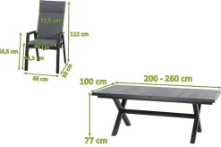 Outlet Messina/Velia Garten-Essgruppe, anthrazit/grau, Alu/Textilgewebe/Keramik, 200-260x100 cm, inkl. 6 Diningsessel, stufenlos verstellbar Garten-Essgruppen